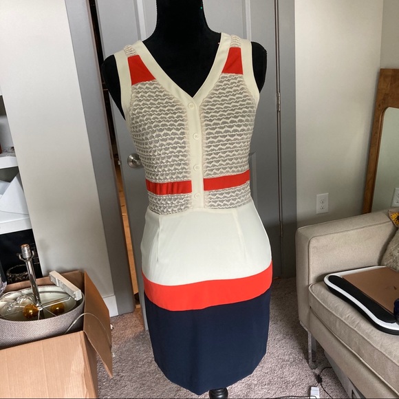 Gianni Bini Cream Orange Navy Tank Mini Dress - Picture 1 of 5